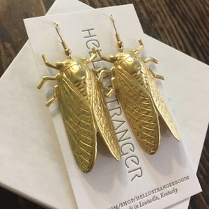 Handmade giant cicada Earrings // made in USA // gold plated ear wires // bug insect entomologist entomology image 4