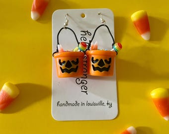 Trick or Treat Jack-o'-lantern Pail Earrings 