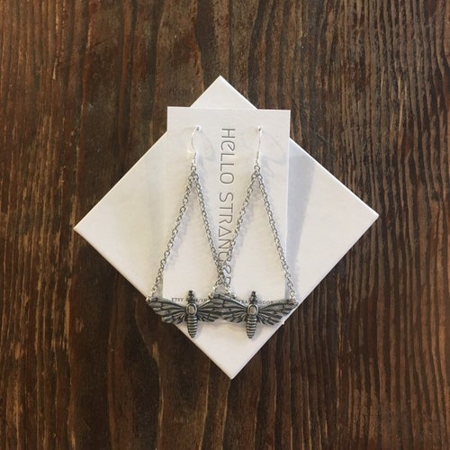 Handmade suspended moth butterfly Earrings // made in USA // gift idea under 20 // spirit animal symbol