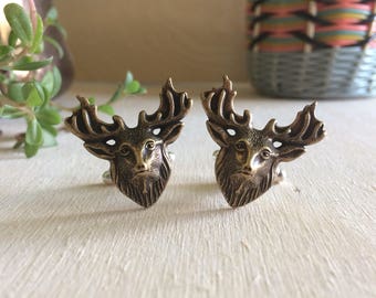 Handmade woodland cuff links / dapper gift for him / office business wedding groom / spirit animal symbol / deer elk moose forest