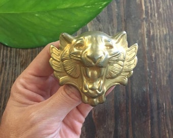 Handmade giant lion cat barrette hair clip // gift idea for her // boho steampunk  nature  // spirit animal symbol