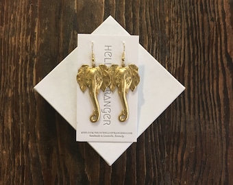 Handmade brass elephant Earrings // made in USA // gold plated ear wires