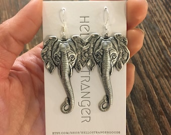 Handmade elephant dangle Earrings in Silver // made in USA // gift idea under 20 // spirit animal symbol