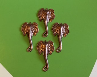 4 pcs ~ Oxidized Copper Elephanht head stamping // jewelry making charm pendant // supplies DIY