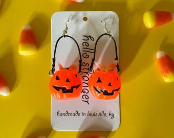 Trick or Treat Jack-o'-lantern Pumpkin Pail Earrings 
