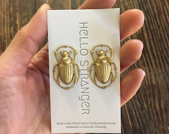 Handmade scarab beetle Cuff links // vintage style raw brass gold bug insect // lead and nickel free // dapper Father's Day gift idea