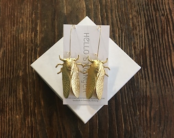 Handmade giant cicada Earrings // made in USA // gold plated ear wires // bug insect entomologist entomology gift idea