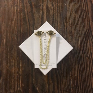 Handmade evil eye collar pins // gold all seeing eye lapel cardigan sweater clip broach // lead & nickel free // unisex gift idea under 20