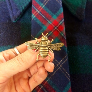 Vintage style oxidized antique brass bumblebee honeybee bee statement tie tack lapel pin // handmade in the USA // unisex Valentine&#39;s Day