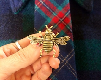 Vintage style oxidized antique brass bumblebee honeybee bee statement tie tack lapel pin // handmade in the USA // unisex Valentine's Day