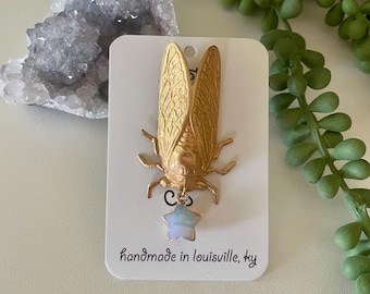 Handmade brass cicada with star collar pin brooch