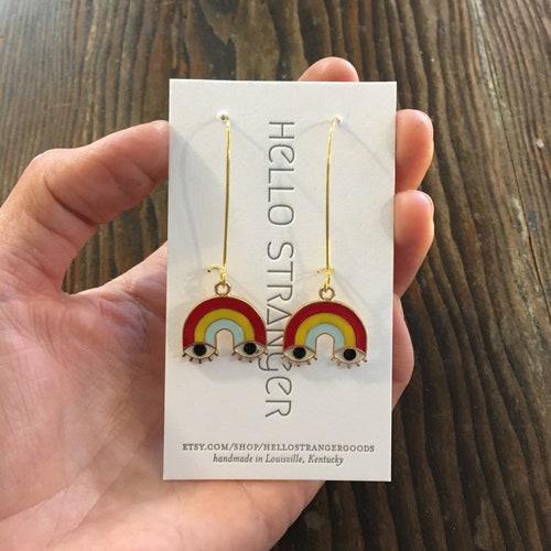 Handmade trippy rainbow eyes Earrings // made in USA // gold plated ear wires //  gift idea under 20