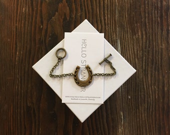 Handmade oxidized brass plated horseshoe bracelet // made in USA // equestrian western cowgirl southwestern gift idea