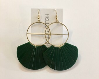 Handmade Green Gold Geometric dangle Earrings // made in USA // nickel free ear wires // Retro Mod Disco