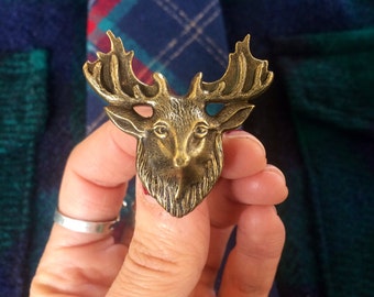 Handmade deer moose buck elk head tie tack lapel hat pin // oxidized antiqued brass  // lead and nickel free // Unique unisex gift idea
