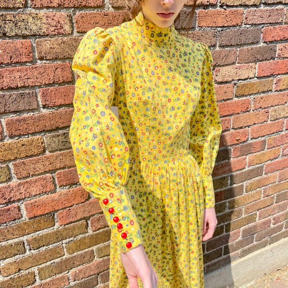 70's White and Pink Calico Prairie Maxi Dress