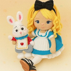 Schema per bambola all'uncinetto, bambola Alana, schema per bambola amigurumi, PDF in inglese, francese, tedesco, spagnolo, portoghese.