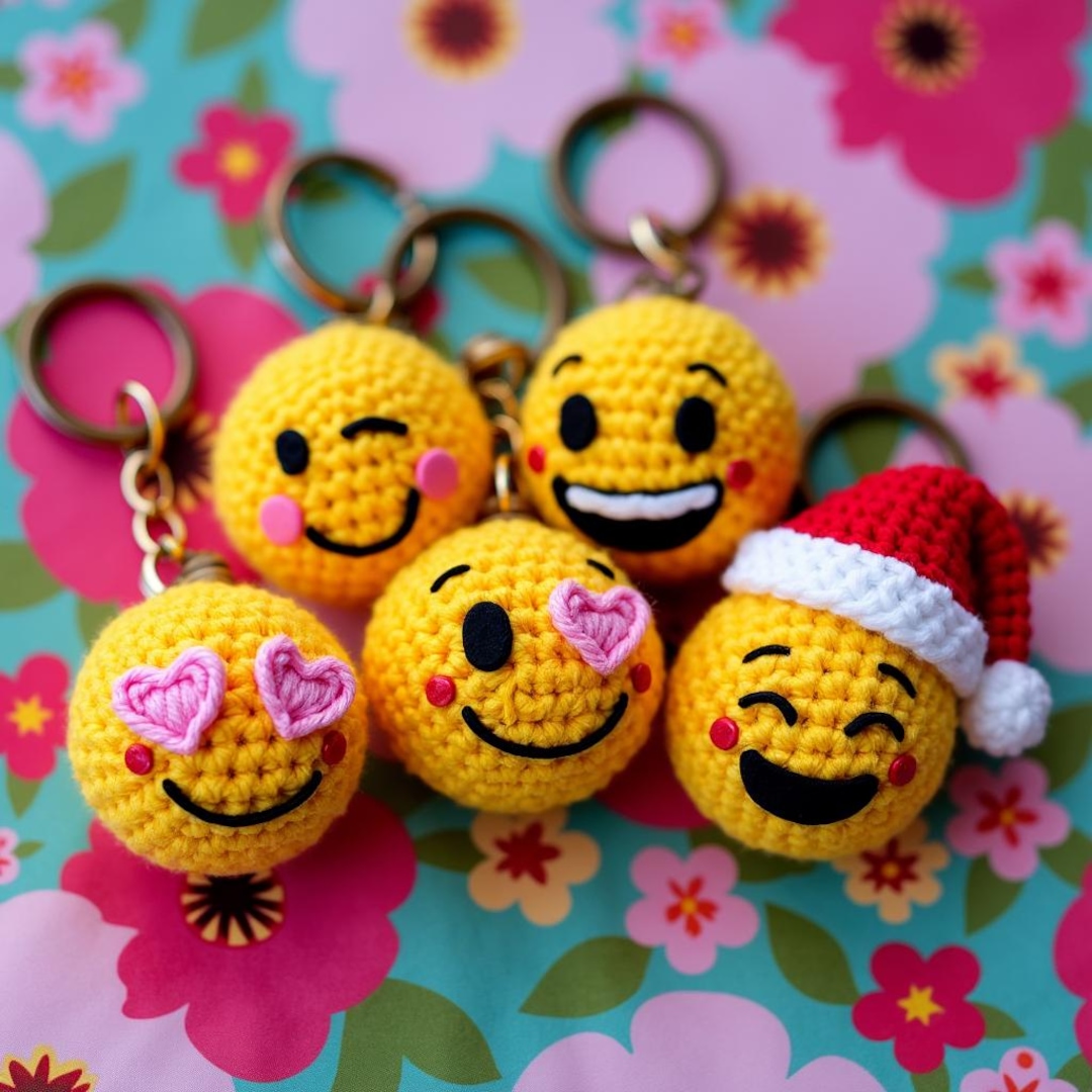 Crochet Emoji Amigurumi Pattern, Set of 5 Cute Emoji Tutorial, Smiley Face  Keychain Crochet PATTERN, Plush Keychain Smiley Face, Car gift, image size:1080x1080