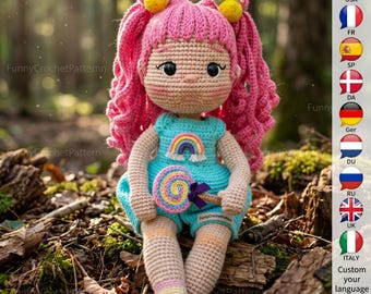 Amigurumi Doll Crochet Pattern: Nancy Doll Tutorial (PDF Download), PDF in English, French, German, Spanish, Portuguese.