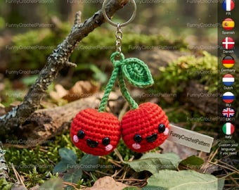Crochet Cherry Keychain, Handmade Cotton Bag Charm, Fruit Accessory