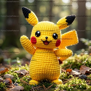 Patrón de crochet Pika Pika amarilla, tutorial de peluche amigurumi para niños, patrón de crochet de personaje de dibujos animados, patrón amigurumi en inglés (PDF)