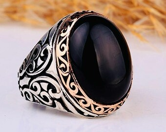 925 Sterling Silver Men’s Oval Ring with Onyx Stone