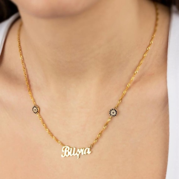 Personalized Evil Eye Name Necklace – 925 Sterling Silver Gift for Her