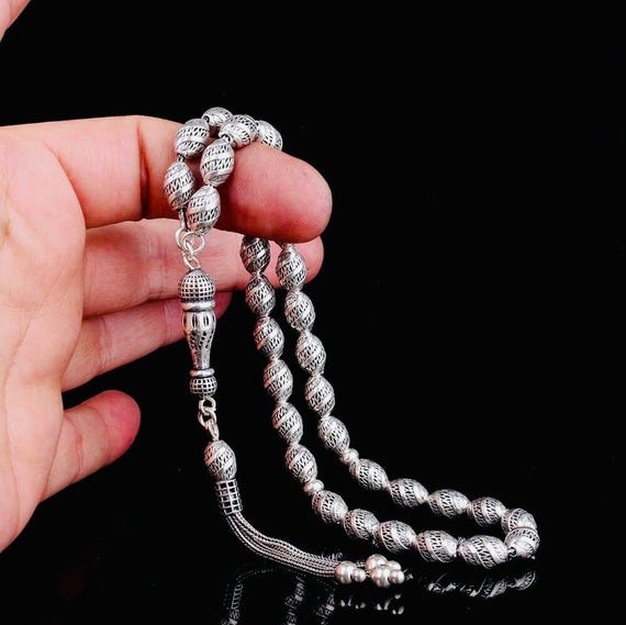 925 Sterling Silver Arpa Bead Tasbih - Fizyon Cut, 33 Beads arya silver