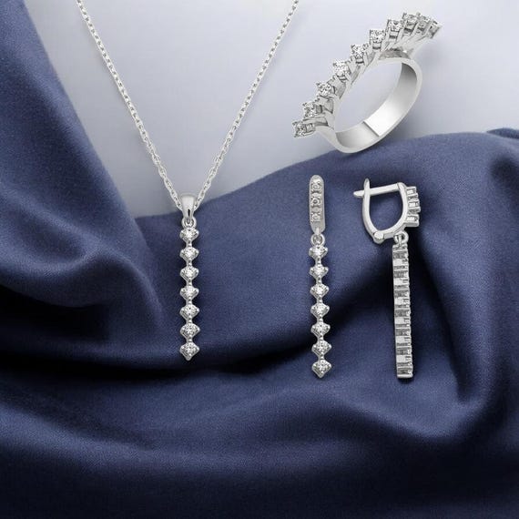 925 Sterling Silver Jewelry Set for Women – Necklace, Earrings and Ring