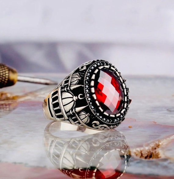 925 Sterling Silver Men’s Ring – Minaret Design with Zircon Stone