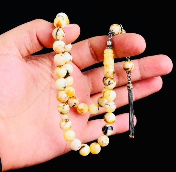 Sterling Silver Tassel Dual Color Amber Misbaha – Sphere Cut