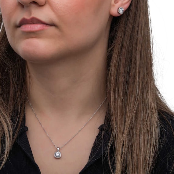 925 Sterling Silver Square Solitaire Jewelry Set Zircon Rhodium Plated Elegant Women Set