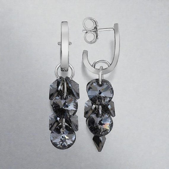925 Sterling Silver Crystal Cluster Long Drop Stud Earrings