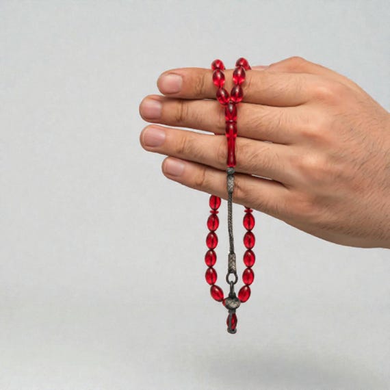 1000 Sterling Silver Kazaz Tassel Pressed Amber Prayer Beads Handmade Tasbih