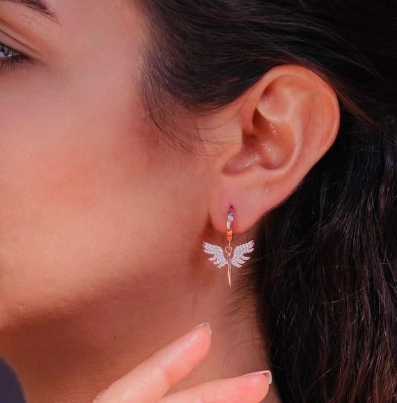 925 Sterling Silver Angel Drop Earrings with Zircon – Rose Gold Plated