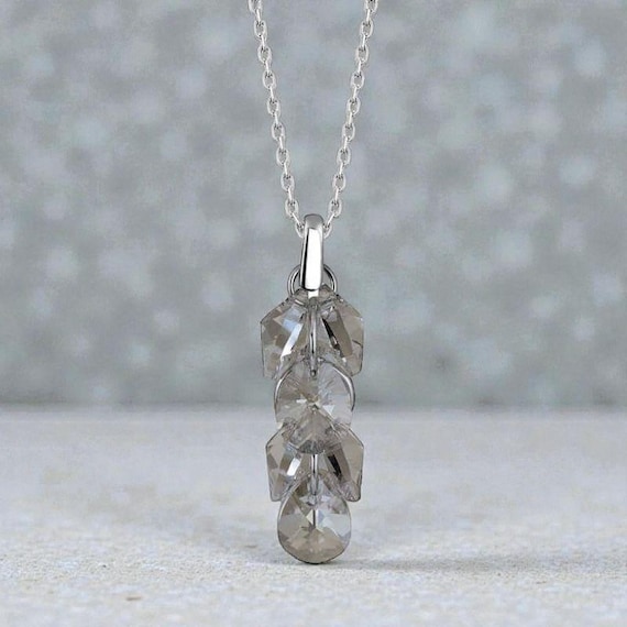 Crystal Cluster Silver Necklace 925 Sterling Silver Elegant Gift for Women