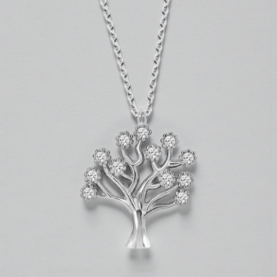 925 Sterling Silver Tree of Life Pendant Necklace – Dainty Crystal Charm Jewelry