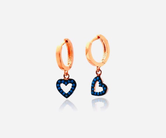 925 Sterling Silver Heart Earrings with Turquoise Stone – 2.5 g