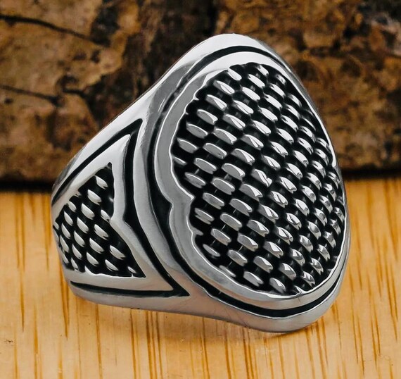 925 Sterling Silver Men’s Patterned Plain Ring – 11.6 g