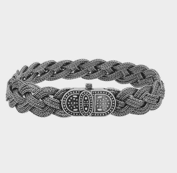 925 Sterling Silver Handmade Braided Men’s Bracelet Wide Woven