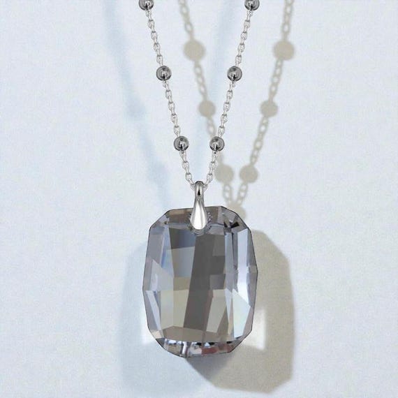Crystal Baguette Necklace - Silver Chain, Elegant Women's Jewelry