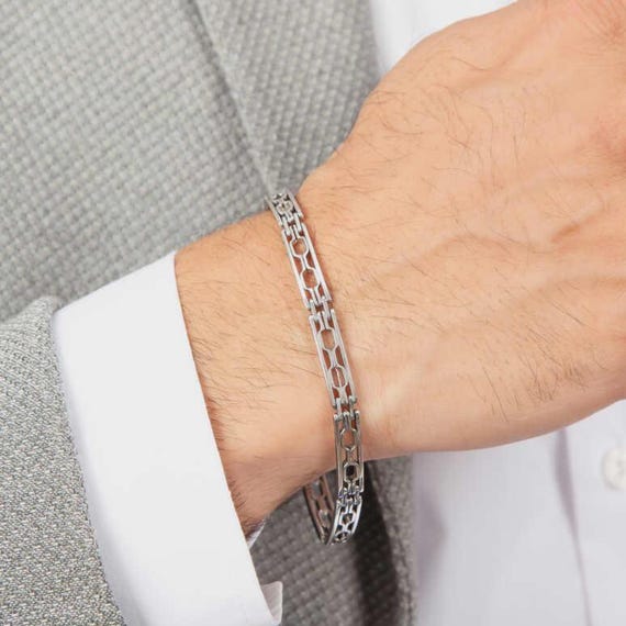 925 Sterling Silver Oxidized Men Bracelet – Handmade Chain Link Bracelet