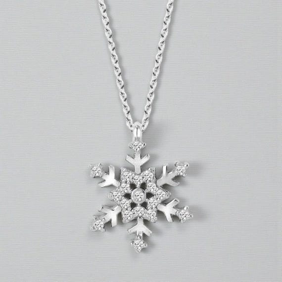 925 Sterling Silver Snowflake Necklace – Dainty Crystal Pendant