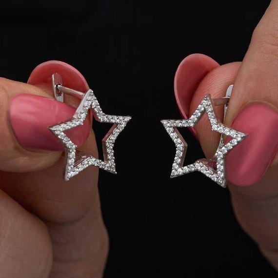 Star Earrings for Women 925 Sterling Silver Rhodium Plated Minimal