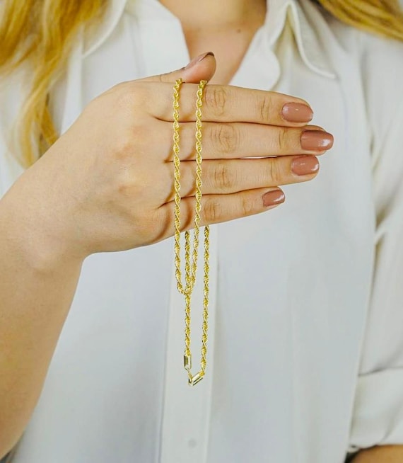 925 Sterling Silver Gold Plated Rope Chain Necklace – 3 mm, 54 cm
