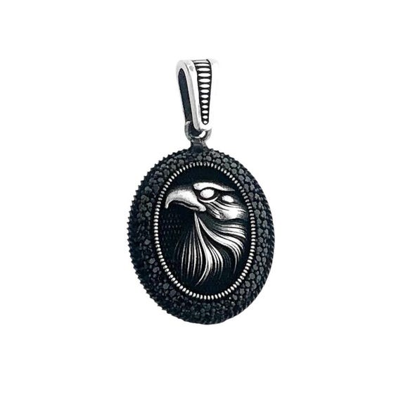 925 Sterling Silver Pendant with Black Stone & Eagle Motif – 5.35 g