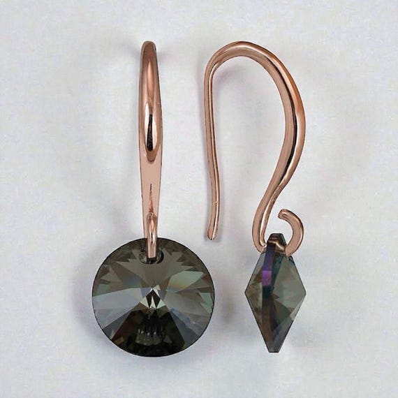 Green Crystal Drop Silver Earrings