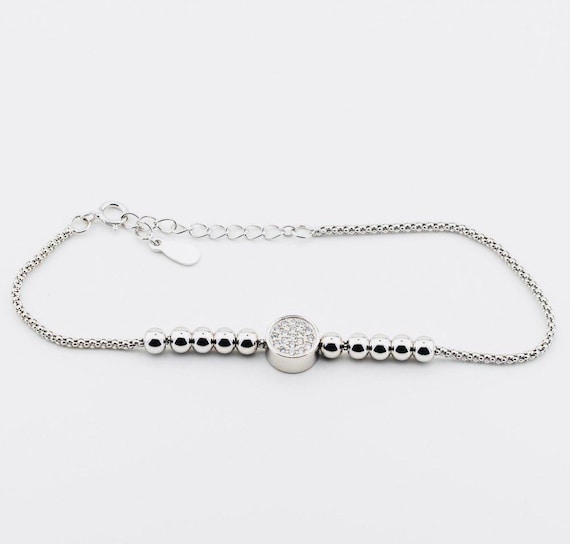 925 Sterling Silver Bracelet with Zircon Beads
