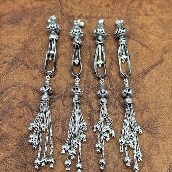 925 Sterling Silver Handmade Multi-Chain Tassel with Bead Ends Ottoman Style Silver Tasbih Accessory