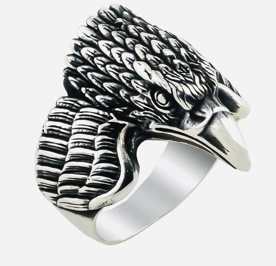 925 Sterling Silver Men’s Ring – Eagle Motif Design – 12.8 g